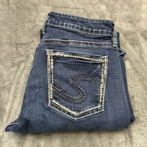 Silver Jeans Co Womens W31/L31 Blue Avery Slim Boot Embroidered Mid-rise Pants